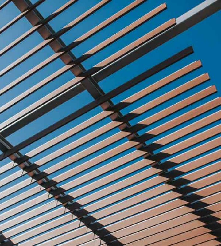 steel shade structure of the path walk of a building